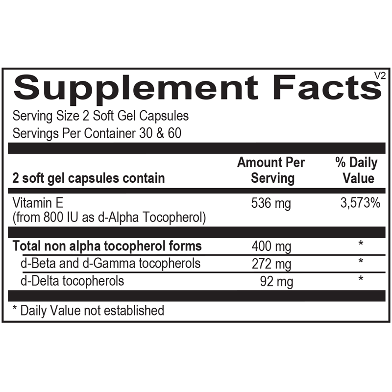 Ortho Molecular Natural Vitamin E Mixed Tocopherols 60 Soft Gel - - Supplement Facts panel