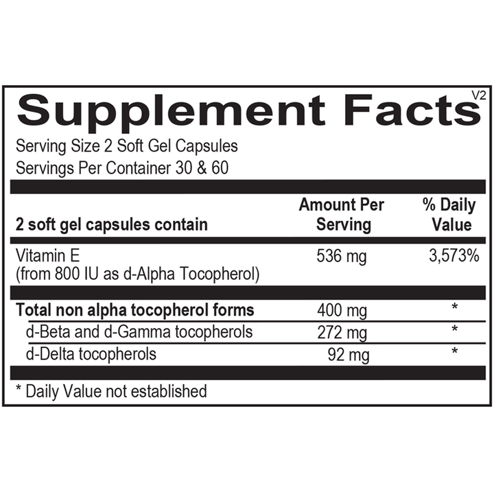 Ortho Molecular Natural Vitamin E Mixed Tocopherols 60 Soft Gel - - Supplement Facts panel