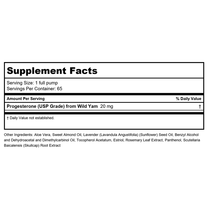 Now Solutions Natural Progesterone Balancing Skin Cream with Lavender 3oz - 3346 - 2 Pack - Supplement Facts panel