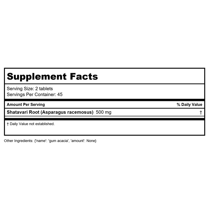 Banyan Botanicals Shatavari 90 Tablets - Supplement Facts panel