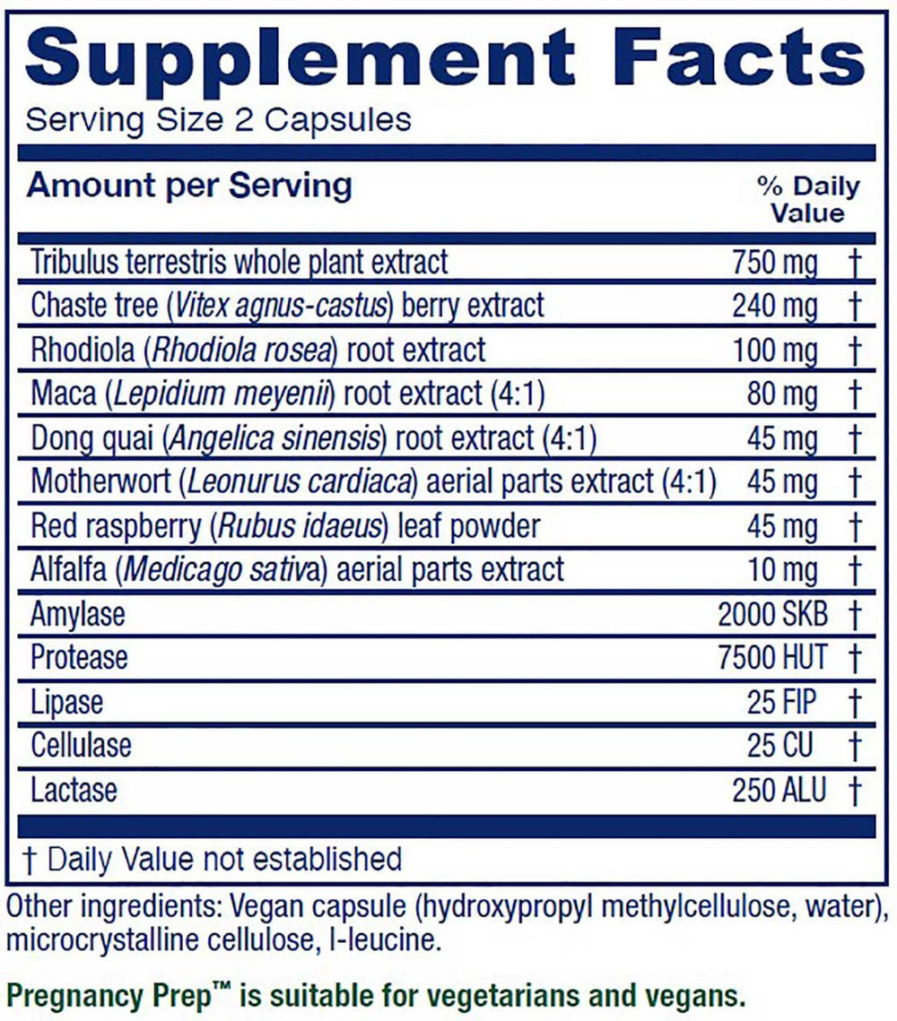Vitanica Pregnancy Prep 120 Vcaps - Supplement Facts panel