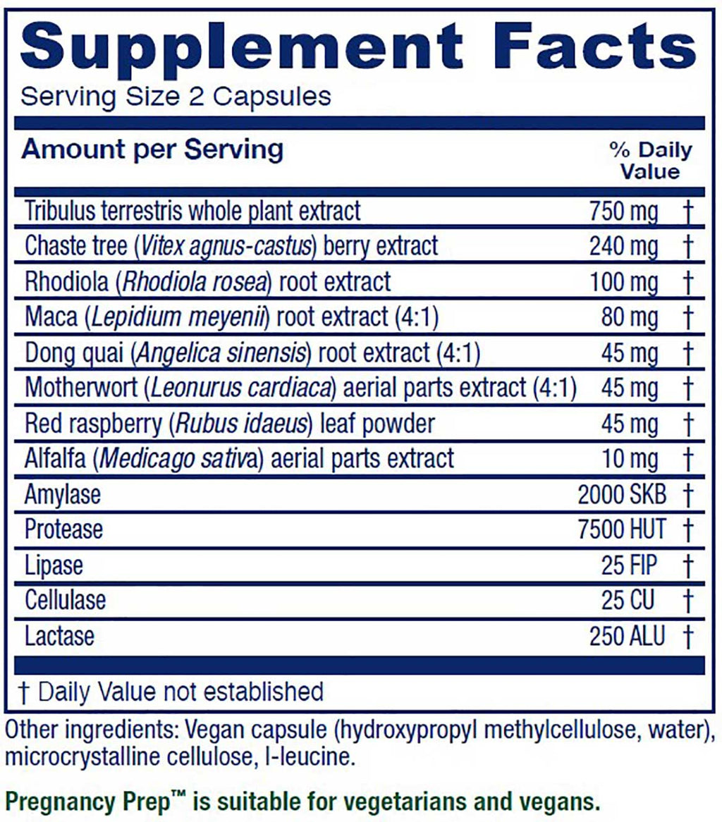 Vitanica Pregnancy Prep 120 Vcaps - Supplement Facts panel