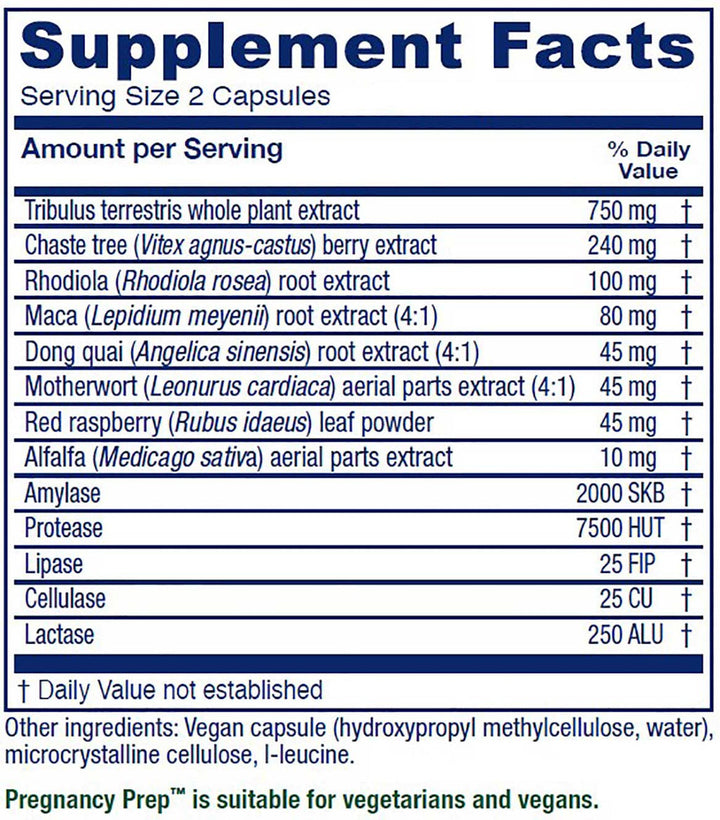 Vitanica Pregnancy Prep 120 Vcaps - Supplement Facts panel