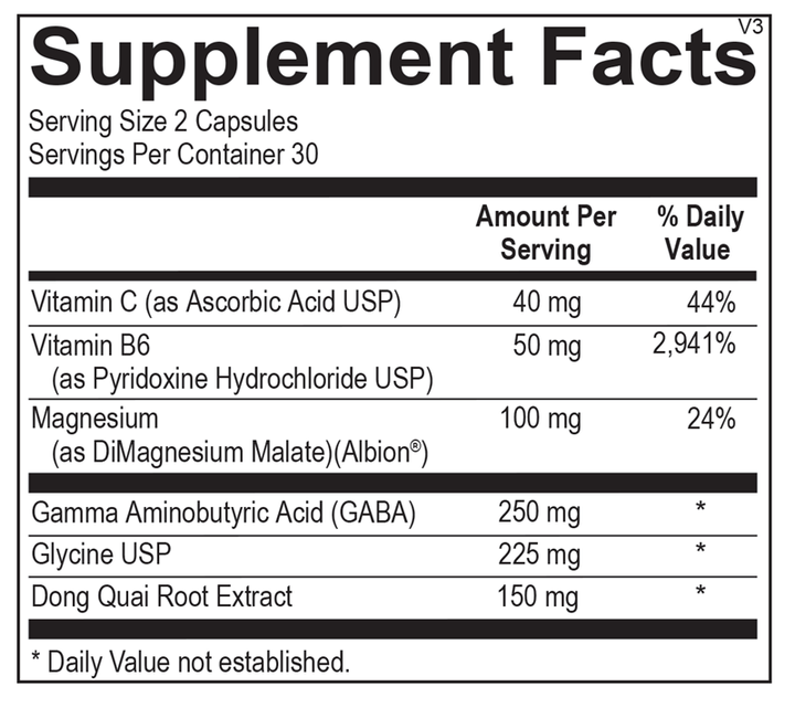 Ortho Molecular GABAnol 60 Capsules - Supplement Facts panel