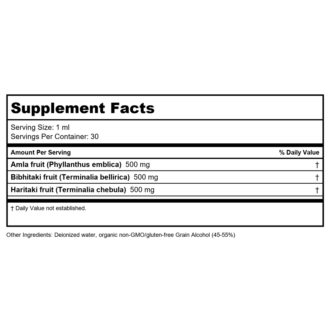 Banyan Botanicals Triphala Liquid Extract 1oz - Supplement Facts panel
