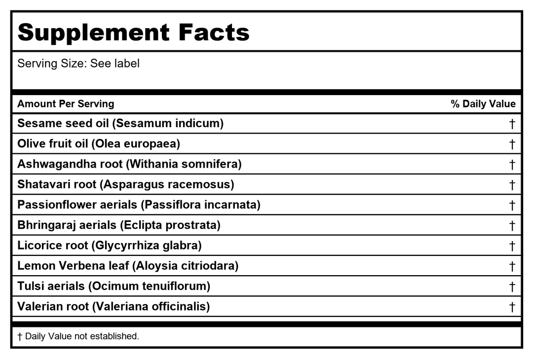 Banyan Botanicals Vata Massage Oil 12 oz - Supplement Facts panel