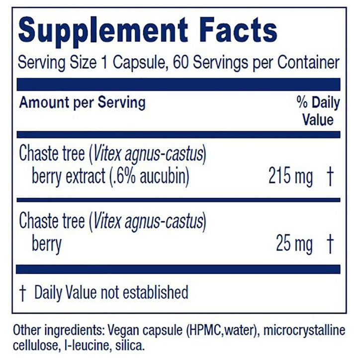 Vitanica Chaste Tree Berry 60 Vcaps - Supplement Facts panel