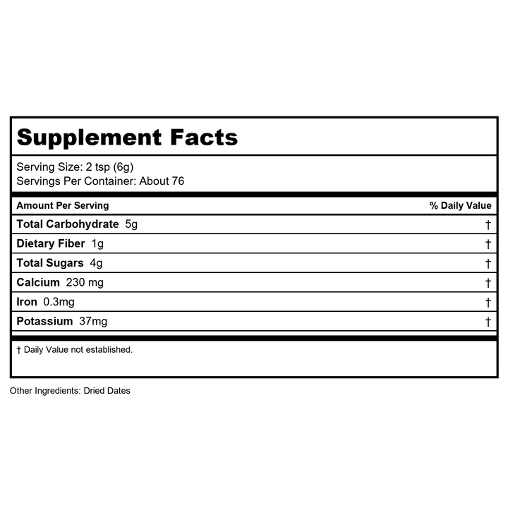 Now Real Food Date Sugar 1 Pound - 6920 - 4 Pack - Supplement Facts panel