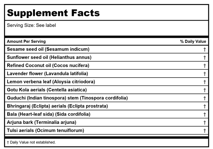 Banyan Botanicals Daily Massage Oil 12oz - Supplement Facts panel