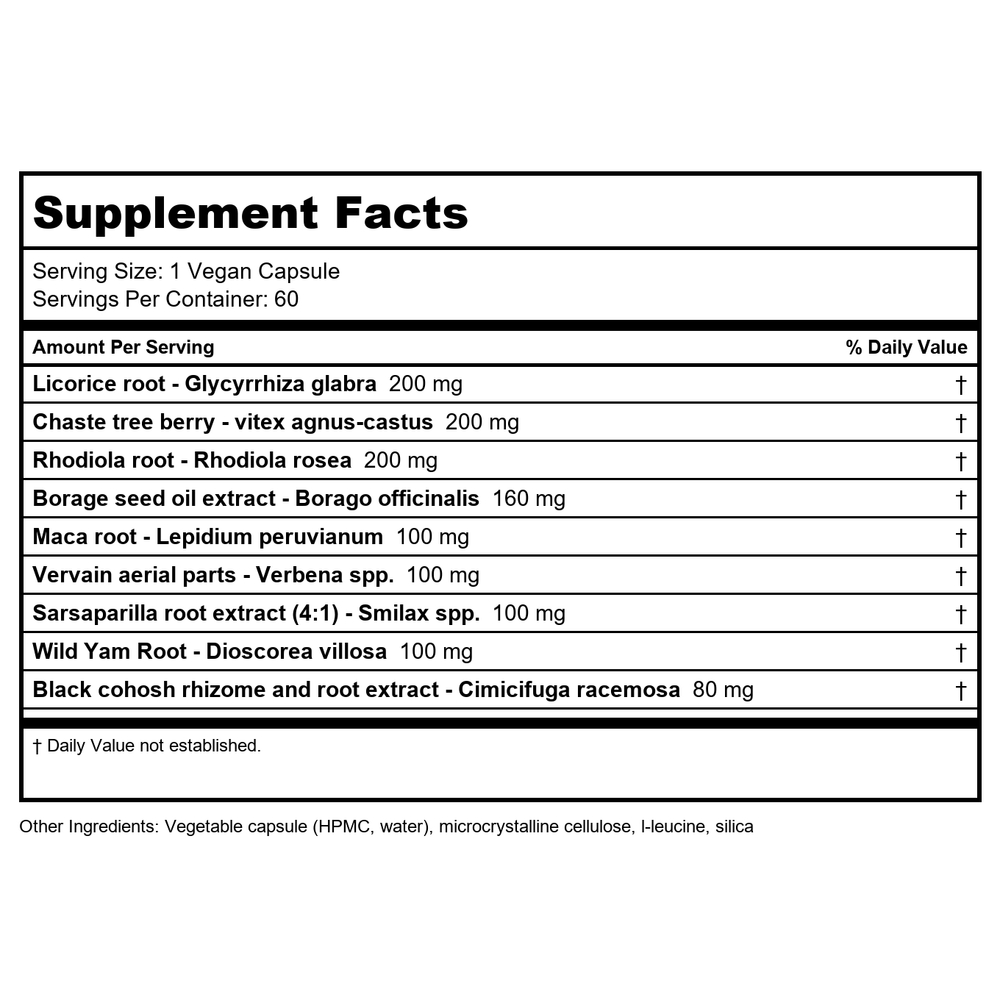 Vitanica FemRebalance 60 Vcaps - Supplement Facts panel