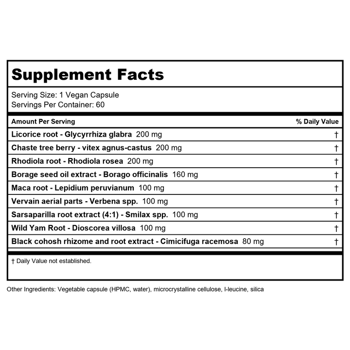 Vitanica FemRebalance 60 Vcaps - Supplement Facts panel