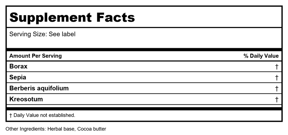 Vitanica Yeast Arrest 28 Suppositories - Supplement Facts panel