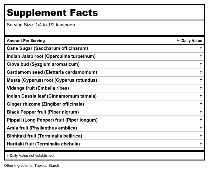 Banyan Botanicals Avipattikar Powder 8oz - Supplement Facts panel
