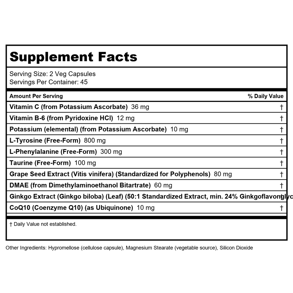 Now Foods True Focus 90 Vcaps - 0157 - 2 Pack - Supplement Facts panel