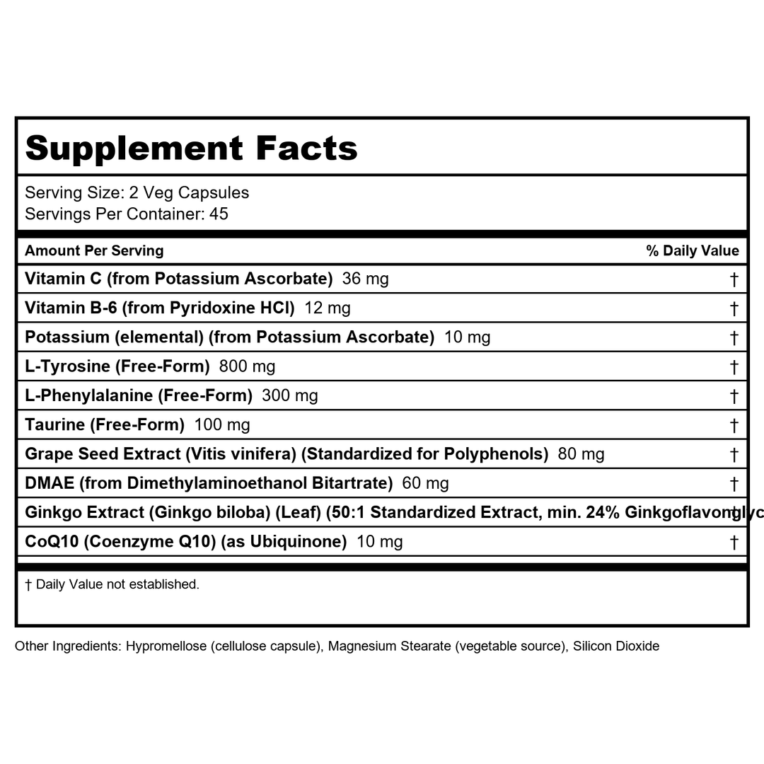 Now Foods True Focus 90 Vcaps - 0157 - 2 Pack - Supplement Facts panel