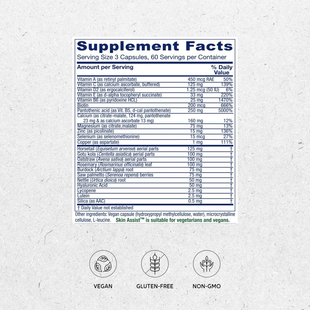 Vitanica Skin Assist 180 Vcaps - Supplement Facts panel