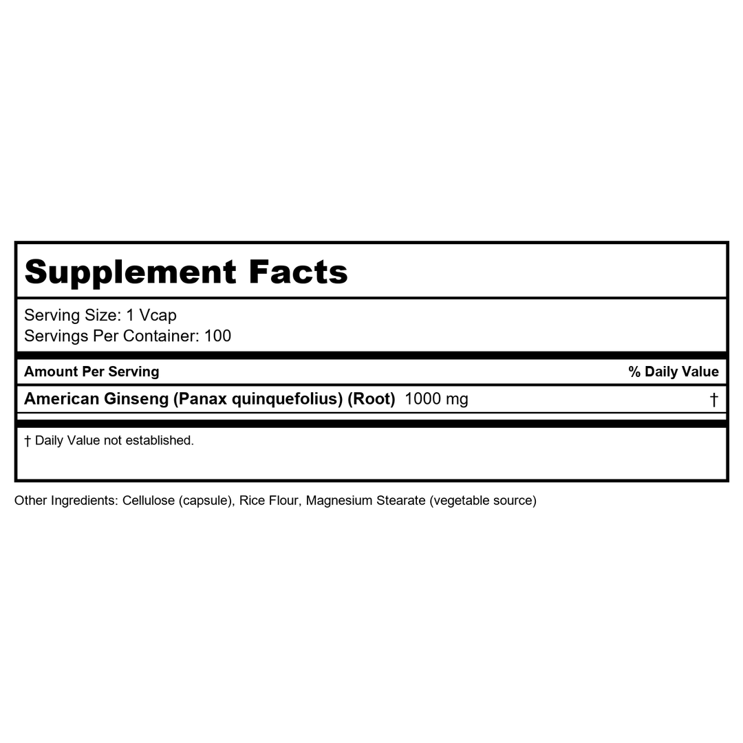 Now Foods American Ginseng 500 mg 100 Vcaps - 4004 - 2 Pack - Supplement Facts panel