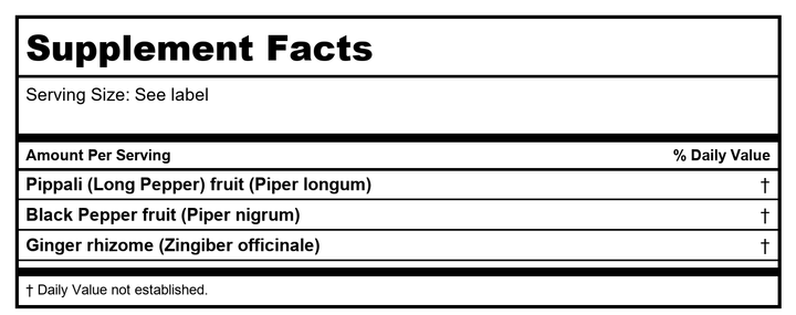 Banyan Botanicals Trikatu Powder 8oz - Supplement Facts panel