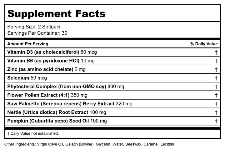 LifeSeasons Pros-T 60 Softgels - Supplement Facts panel