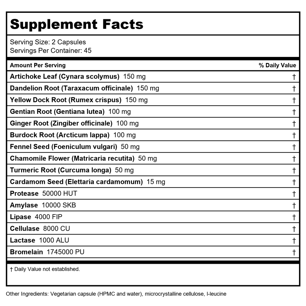 Vitanica Bitters Extra 90 Vcaps - Supplement Facts panel