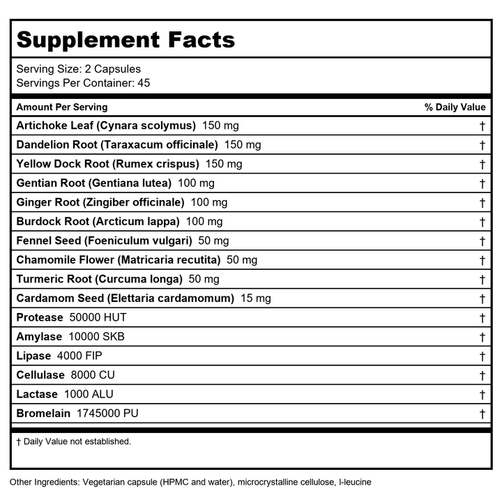 Vitanica Bitters Extra 90 Vcaps - Supplement Facts panel