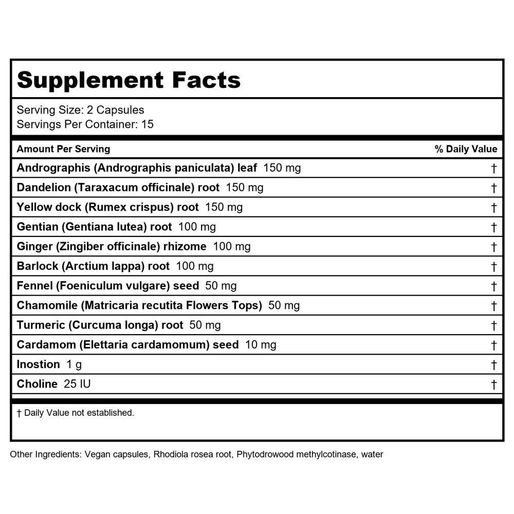 Vitanica Bitters Extra 30 Vcaps - Supplement Facts panel