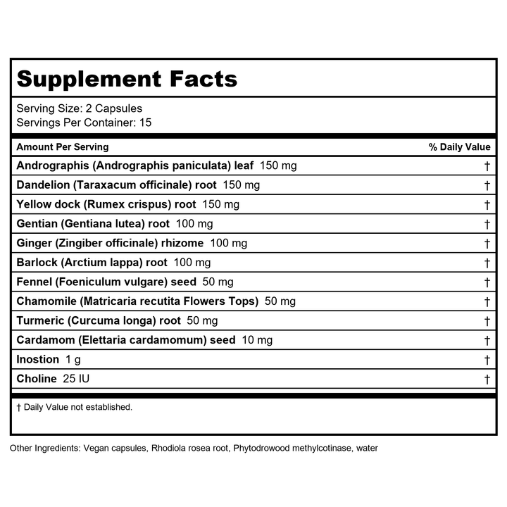 Vitanica Bitters Extra 30 Vcaps - Supplement Facts panel