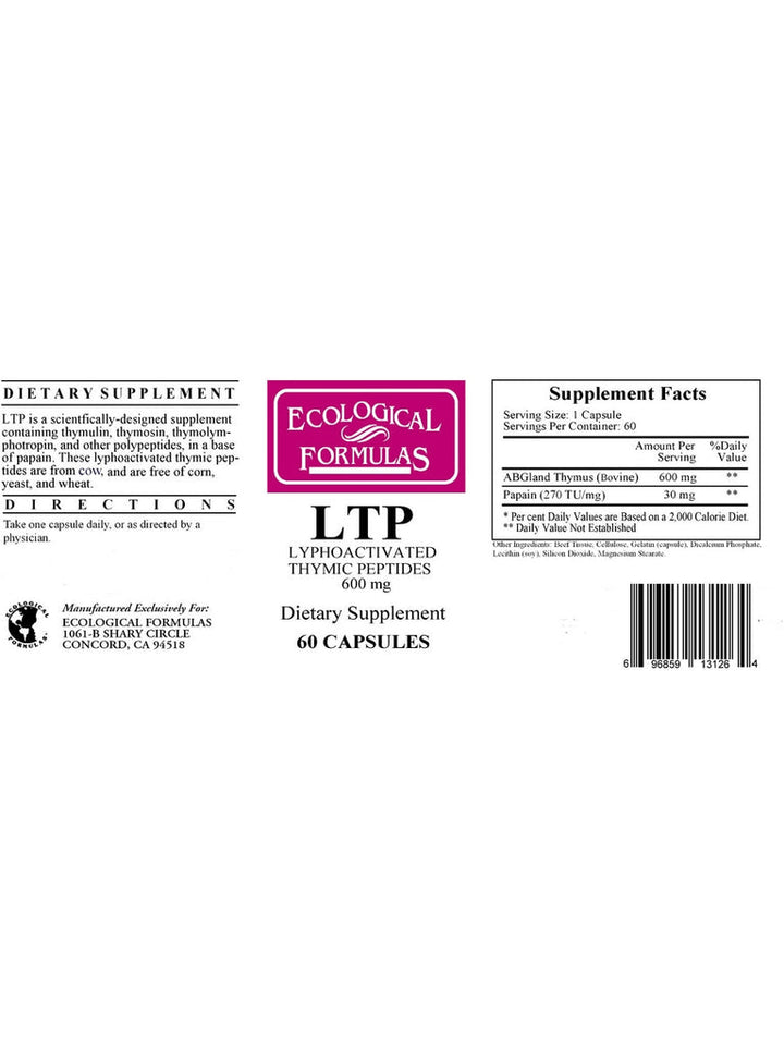 Ecological Formulas LTP 600 mg 60 Capsules - 3 Pack - Supplement Facts panel