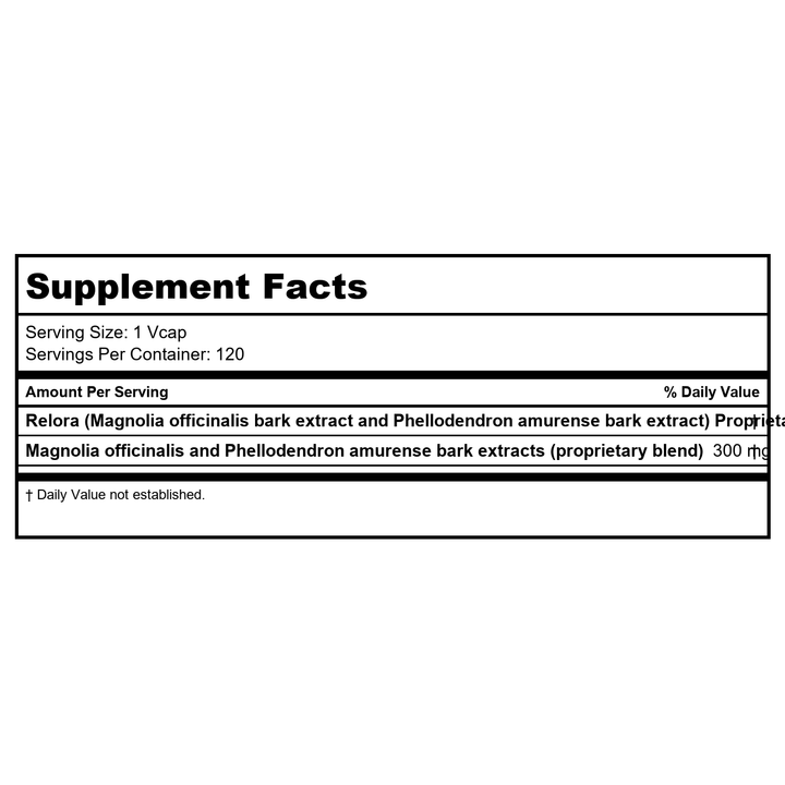 Now Foods Relora 300 mg 120 Vcaps - 3343 - 3 Pack - Supplement Facts panel