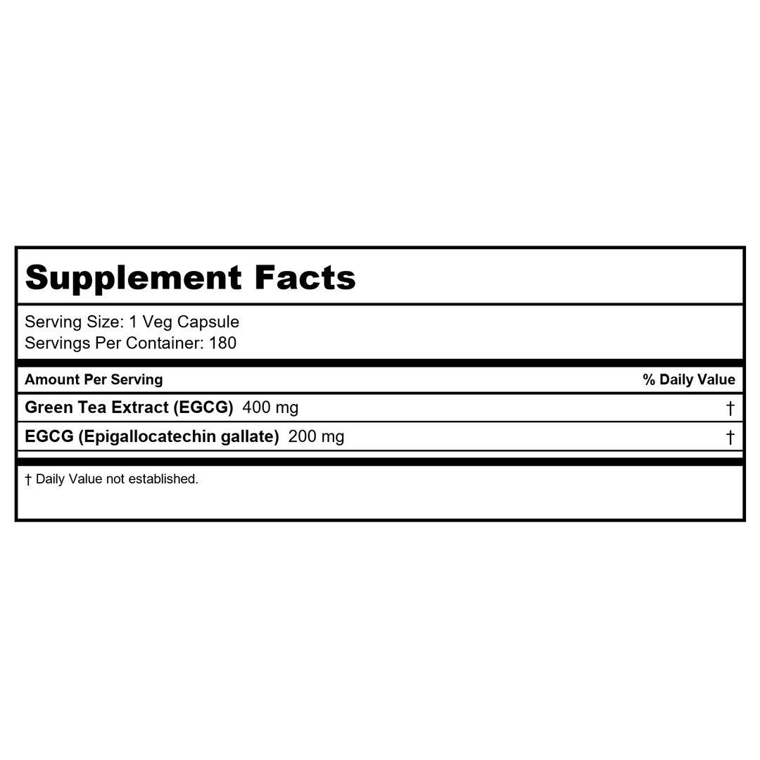 Now Foods EGCg Green Tea Extract 400 mg 180 Vcaps - 4757 - 3 Pack - Supplement Facts panel