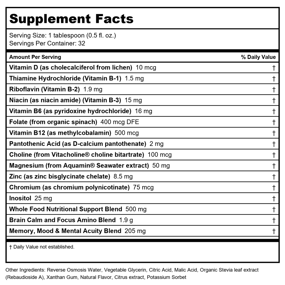Mountain Meadow Kids Natural Attention Aid 4oz - Supplement Facts panel