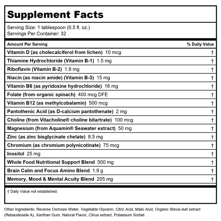 Mountain Meadow Kids Natural Attention Aid 4oz - Supplement Facts panel