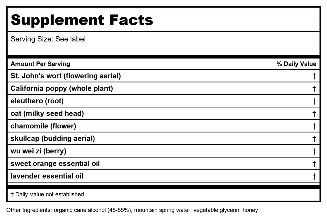 Wise Woman Herbals Liquid Serenity 2oz - Supplement Facts panel