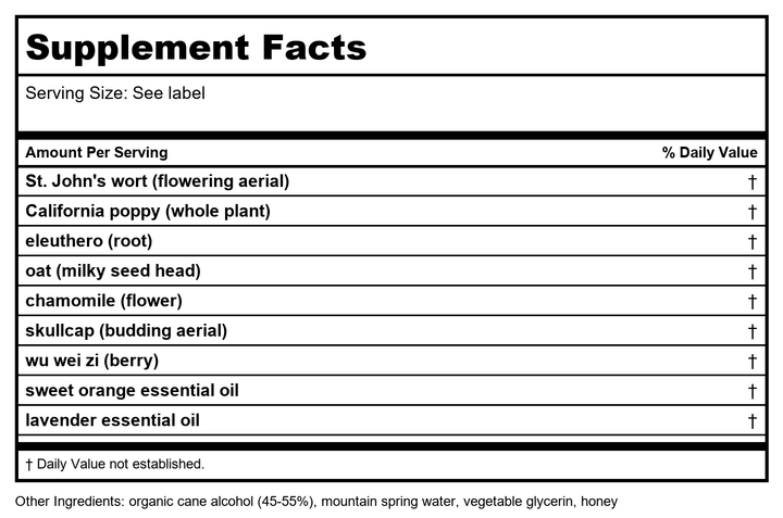 Wise Woman Herbals Liquid Serenity 2oz - Supplement Facts panel