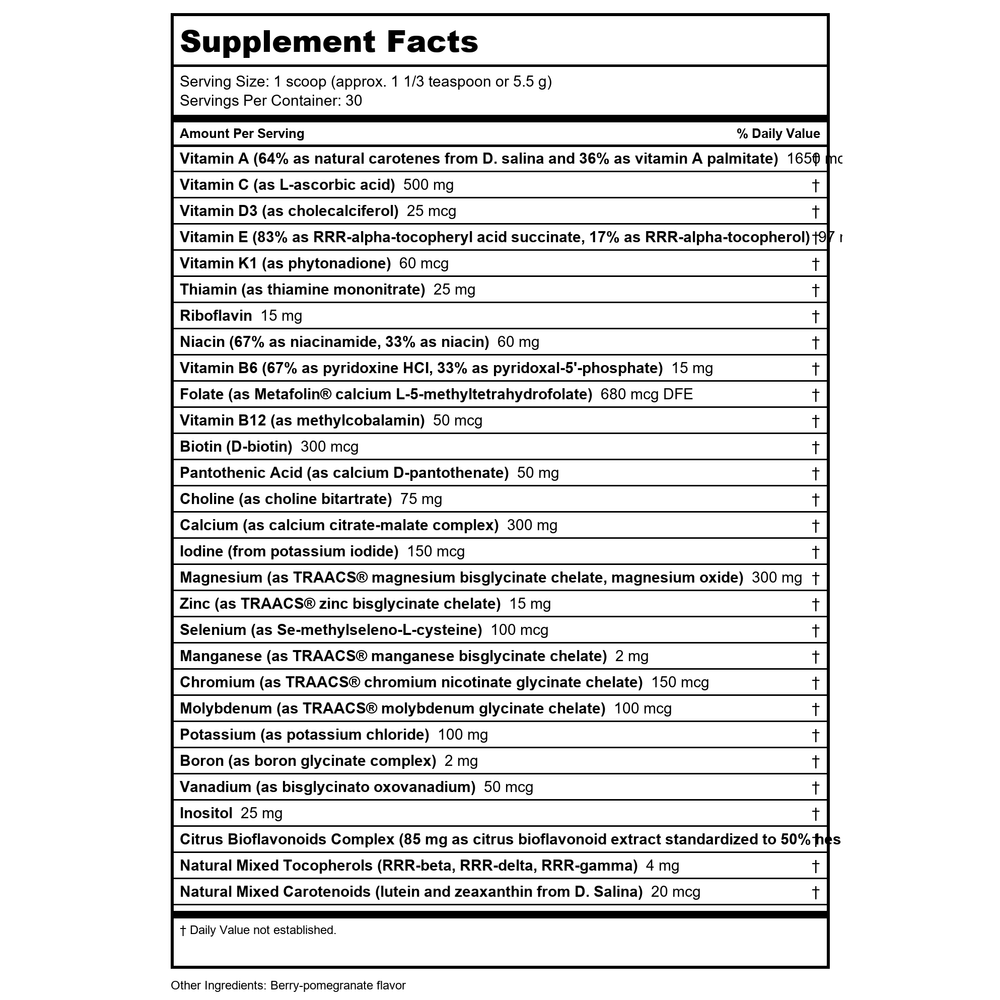 Klaire Labs VitaSpectrum Berry-Pomegranate 5.8 oz - Supplement Facts panel