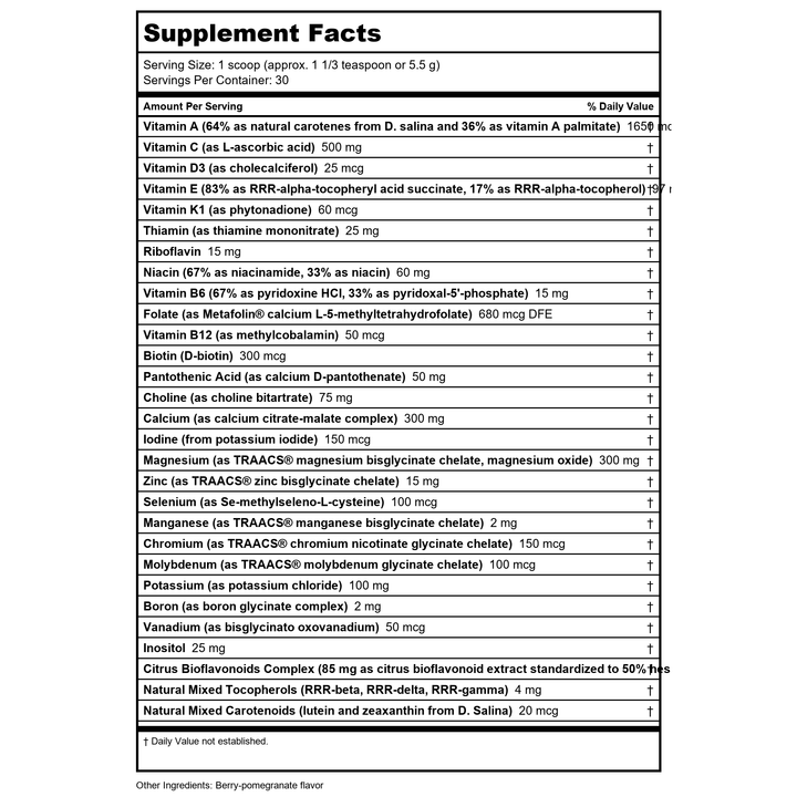 Klaire Labs VitaSpectrum Berry-Pomegranate 5.8 oz - Supplement Facts panel