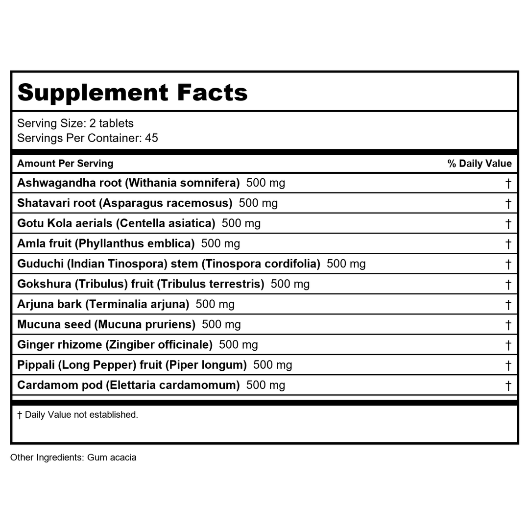 Banyan Botanicals Stress Ease Organic 90 Tablets - Supplement Facts panel