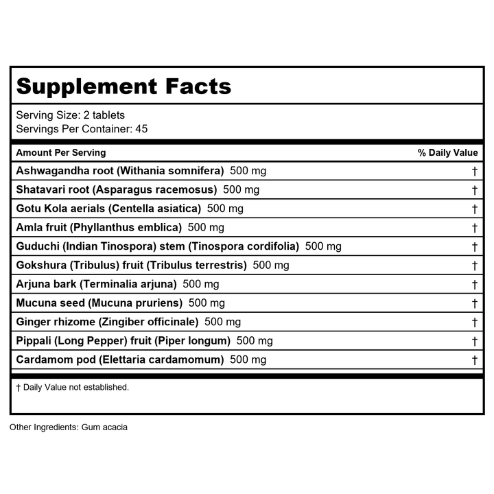 Banyan Botanicals Stress Ease Organic 90 Tablets - Supplement Facts panel