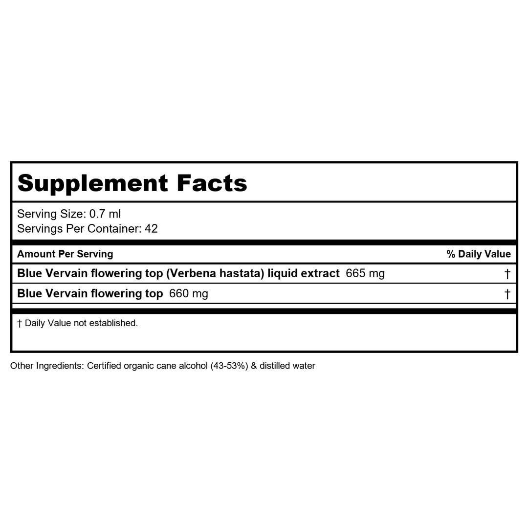 Herb Pharm Blue Vervain 1oz - Supplement Facts panel