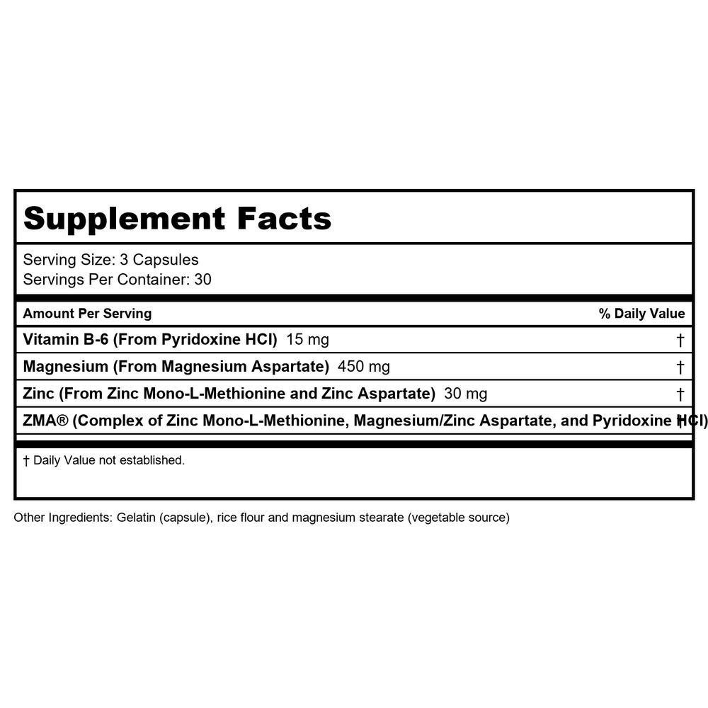 Now Sports ZMA Sports Recovery 90 Capsules - 2200 - 2 Pack - Supplement Facts panel
