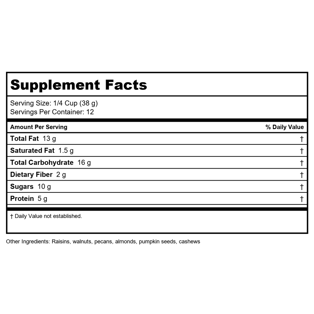 Now Real Food Raw Energy Nut Mix 16oz - 7030 - 4 Pack - Supplement Facts panel