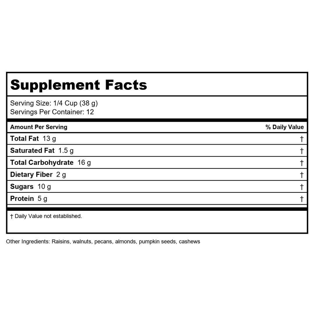 Now Real Food Raw Energy Nut Mix 16oz - 7030 - 4 Pack - Supplement Facts panel