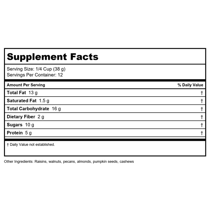 Now Real Food Raw Energy Nut Mix 16oz - 7030 - 4 Pack - Supplement Facts panel