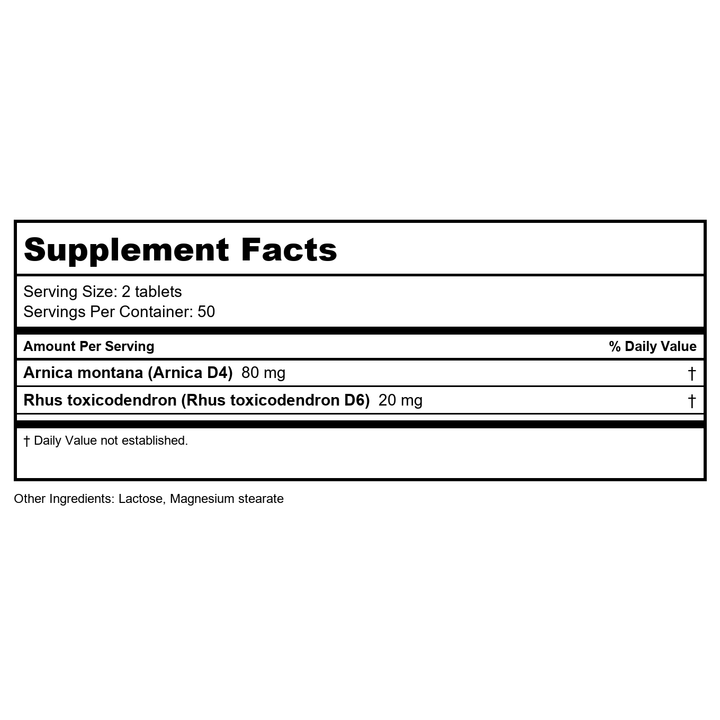 Hevert Pain Relief 100 Tablets - Supplement Facts panel