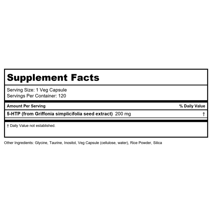 Now Foods 5-HTP Double Strength 200 mg 120 Vcaps - 0111 - 2 Pack - Supplement Facts panel