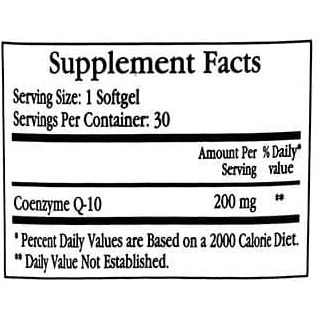 Cardiovascular Research coenzyme Q10 200mg 30 Softgels - Supplement Facts panel