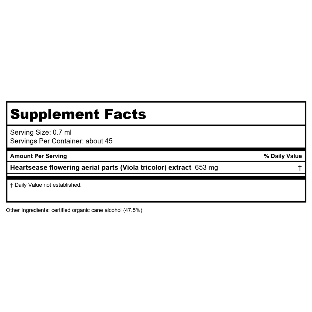 Herb Pharm Heartsease 1oz - Supplement Facts panel