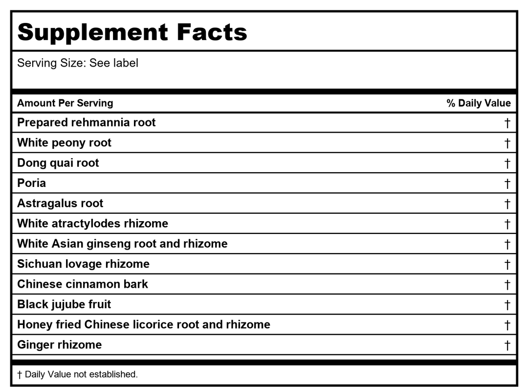 Kan Herbs Ten Treasures 60 Tablets - Supplement Facts panel