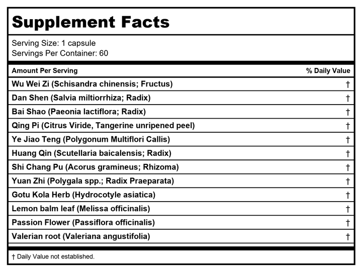 Pacific Biologic Calm &amp; Clear 60 Capsules - Supplement Facts panel