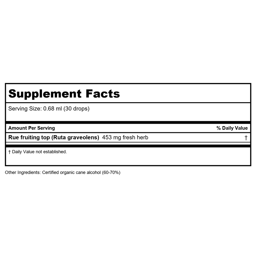 Herb Pharm Rue 1oz - Supplement Facts panel